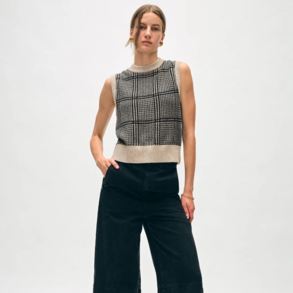 WHITE + WARREN CASHMERE HOUNDSTOOTH SHELL VEST